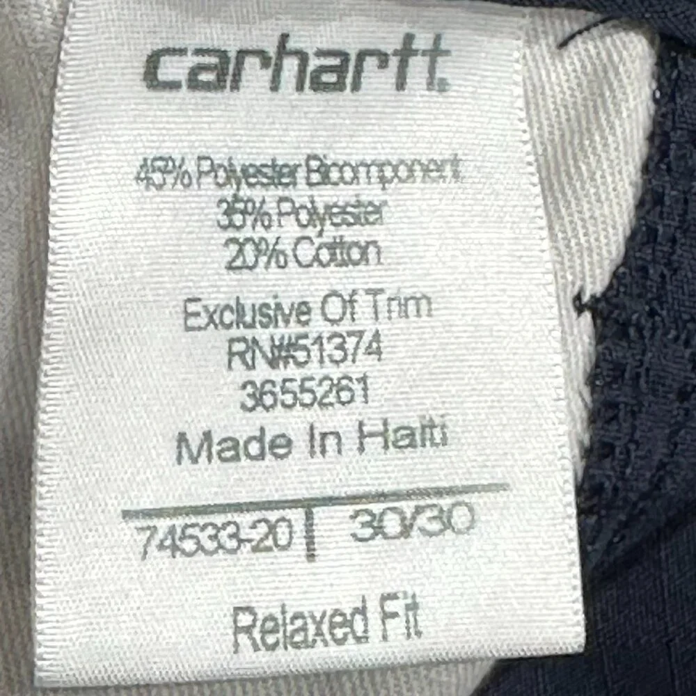 Carhartt Rugged Flex Relaxed Fit Navy Work‎ Canvas Pants Size 30x30 #74533-20